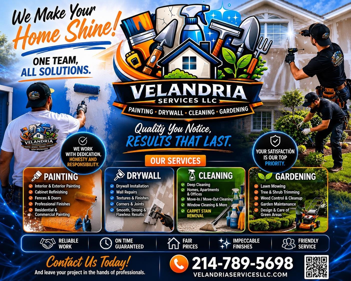 Velandria Services painting drywall cleaning gardening brand graphic