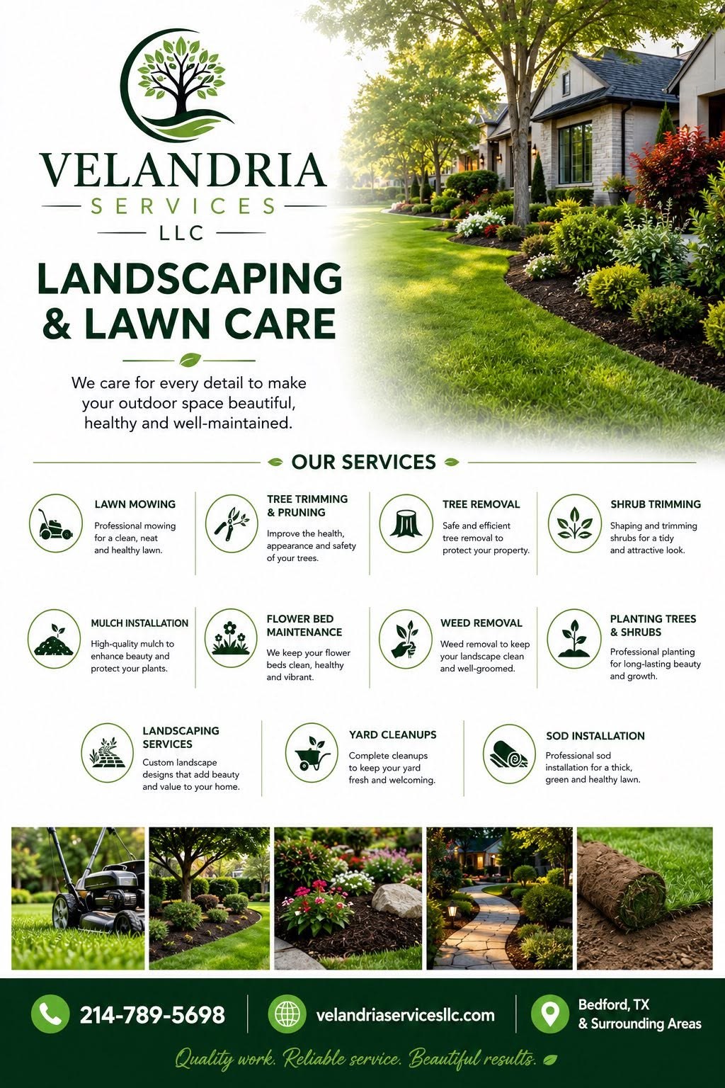 Velandria Services landscaping and lawn care brand graphic